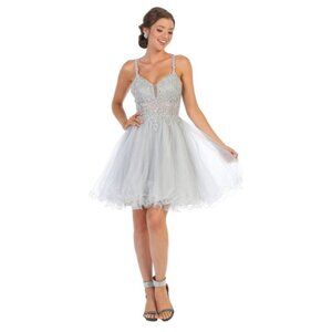 Silver Quinceañera Dama Dress Style By May Queen  MQ1693